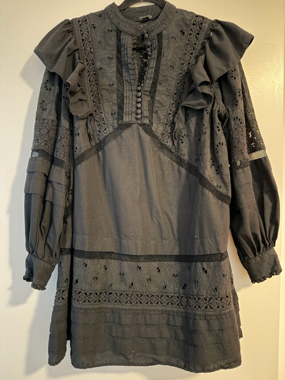 AllSaints Black Ruffle dress with Slip